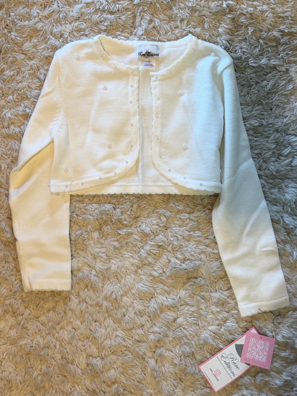 Rare Editions Cream Cropped Knit Sweater